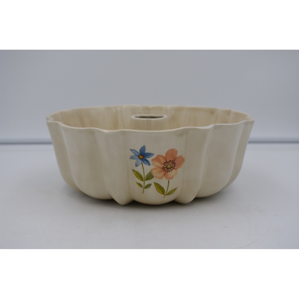 Vintage Schulz Ceramic Bundt Cake Pan Floral Butterfly Cream Fluted Bakeware